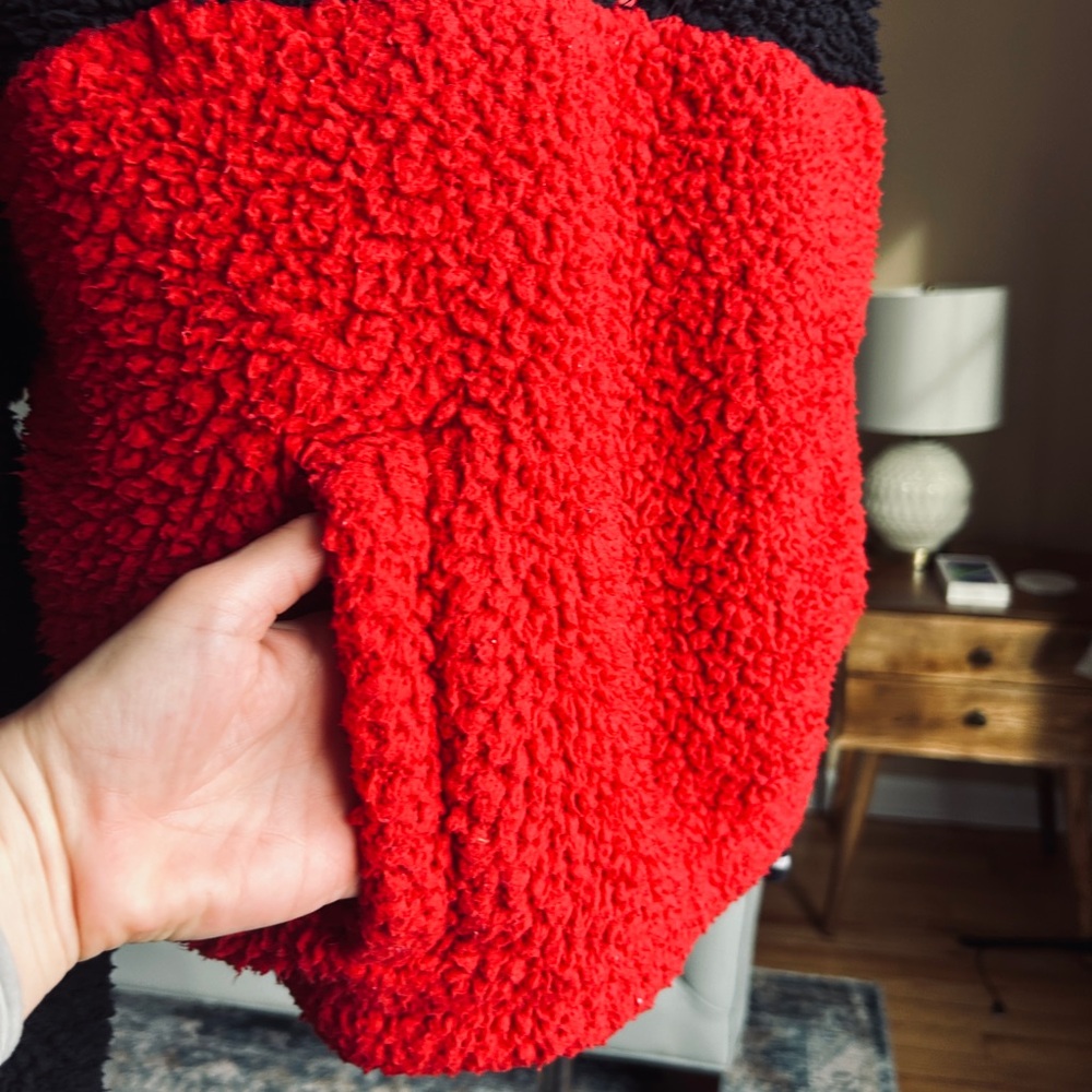 Tommy Hilfiger Sherpa Fleece Quarter Zip Pullover Colorblock Black Red Kids XL - Picture 5 of 12